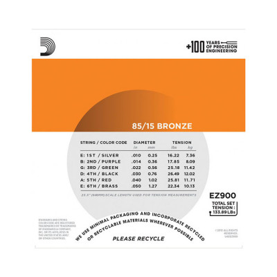 D'ADDARIO EZ900 85/15 BRONZE EXTRA LIGHT (10-50) струни для акустичної гітари